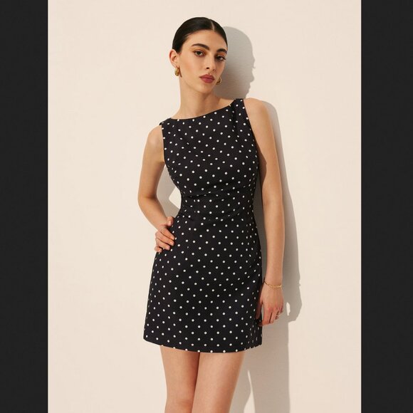 Commens XL Black White Polka Dot Zipper Crewneck Mini Dress NEW NWT - Picture 1 of 2